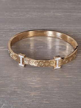 Gold-Tone Women's Hinge Bracelet with Pavé 'I' Accents